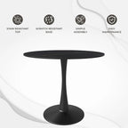 Table de salle à manger ronde Bristol 35 pour 4 personnes avec plateau en pierre frittée et piètement noir, idéale pour la cuisine et la salle à manger.