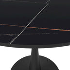 Table de salle à manger ronde Bristol 35 pour 4 personnes avec plateau en pierre frittée et piètement noir, idéale pour la cuisine et la salle à manger.
