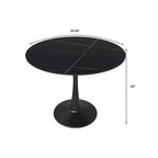 Table de salle à manger ronde Bristol 35 pour 4 personnes avec plateau en pierre frittée et piètement noir, idéale pour la cuisine et la salle à manger.