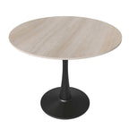 Table de salle à manger ronde Bristol 35 pour 4 personnes avec plateau en pierre frittée et piètement noir, idéale pour la cuisine et la salle à manger.