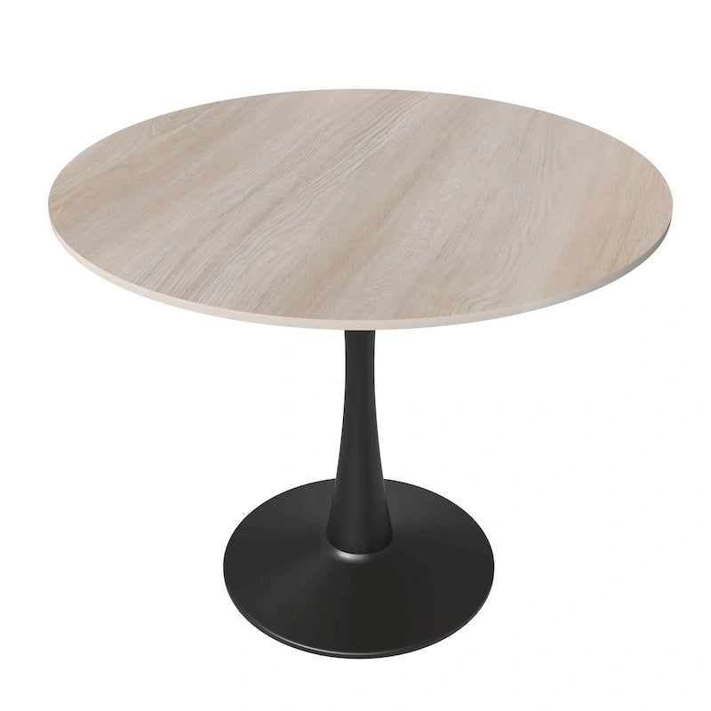 Table de salle à manger ronde Bristol 35 pour 4 personnes avec plateau en pierre frittée et piètement noir, idéale pour la cuisine et la salle à manger.