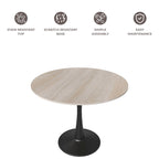Table de salle à manger ronde Bristol 35 pour 4 personnes avec plateau en pierre frittée et piètement noir, idéale pour la cuisine et la salle à manger.