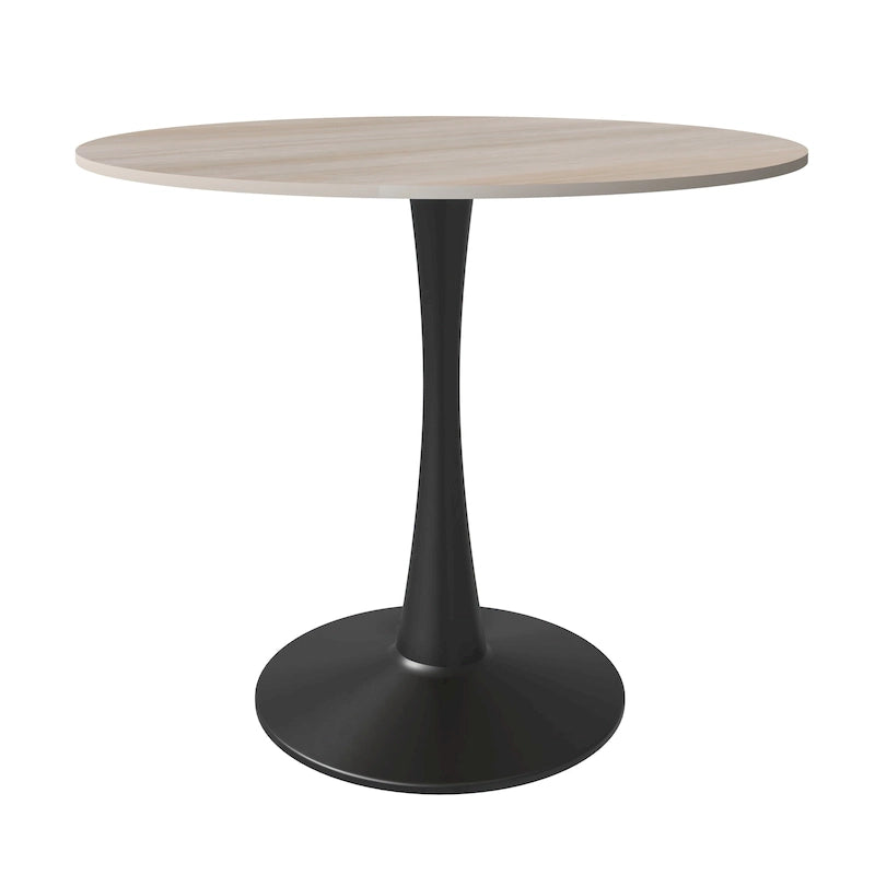 Table de salle à manger ronde Bristol 35 pour 4 personnes avec plateau en pierre frittée et piètement noir, idéale pour la cuisine et la salle à manger.