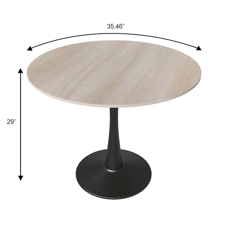 Table de salle à manger ronde Bristol 35 pour 4 personnes avec plateau en pierre frittée et piètement noir, idéale pour la cuisine et la salle à manger.