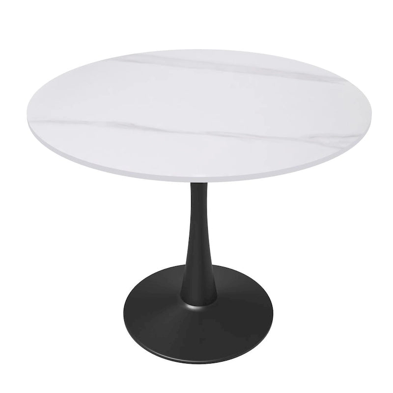 Table de salle à manger ronde Bristol 35 pour 4 personnes avec plateau en pierre frittée et piètement noir, idéale pour la cuisine et la salle à manger.