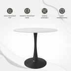 Table de salle à manger ronde Bristol 35 pour 4 personnes avec plateau en pierre frittée et piètement noir, idéale pour la cuisine et la salle à manger.