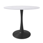 Table de salle à manger ronde Bristol 35 pour 4 personnes avec plateau en pierre frittée et piètement noir, idéale pour la cuisine et la salle à manger.