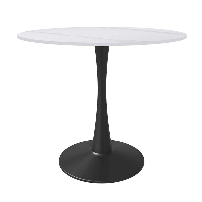 Table de salle à manger ronde Bristol 35 pour 4 personnes avec plateau en pierre frittée et piètement noir, idéale pour la cuisine et la salle à manger.