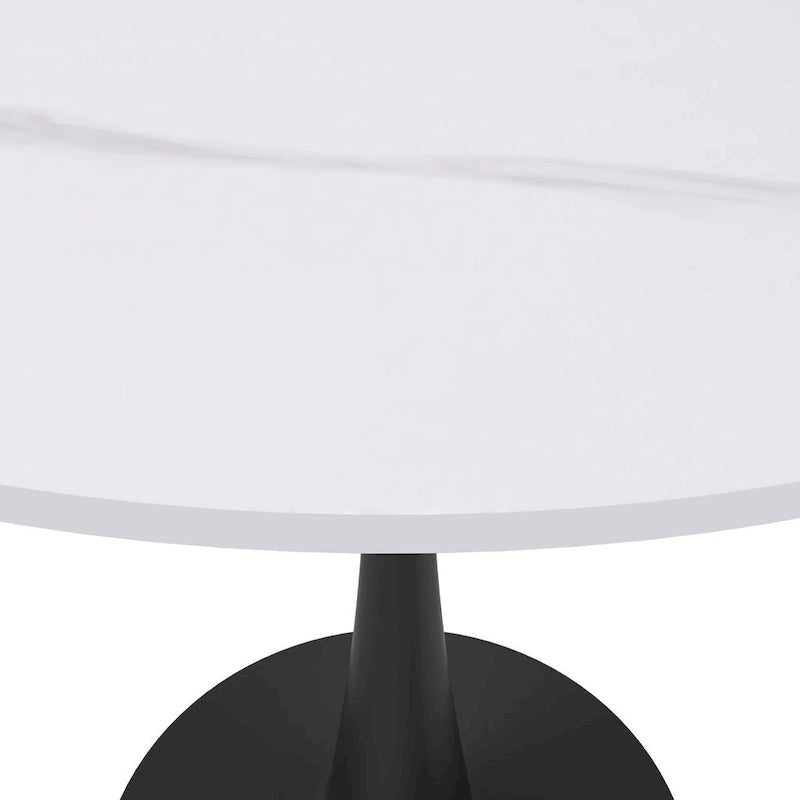Table de salle à manger ronde Bristol 35 pour 4 personnes avec plateau en pierre frittée et piètement noir, idéale pour la cuisine et la salle à manger.