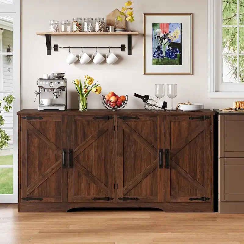 Buffet/meuble-bar Moasis Farmhouse à quatre portes avec rangements pour cuisine et salon