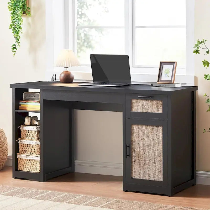 Bureau d'ordinateur de style campagnard avec armoire de rangement à tiroirs