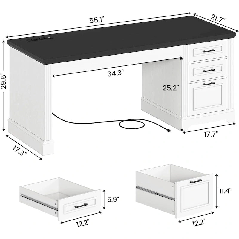 Bureau d'ordinateur de style campagnard avec armoire de rangement à tiroirs