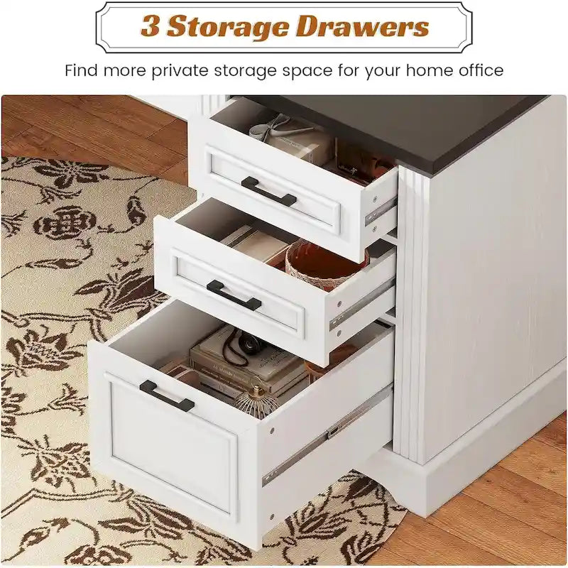 Bureau d'ordinateur de style campagnard avec armoire de rangement à tiroirs