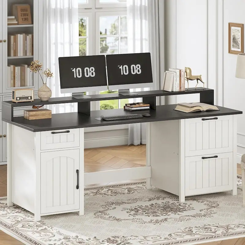 Bureau d'ordinateur de style campagnard avec armoire de rangement à tiroirs
