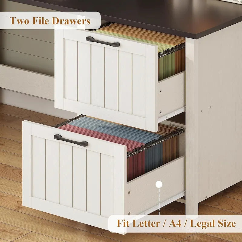 Bureau d'ordinateur de style campagnard avec armoire de rangement à tiroirs