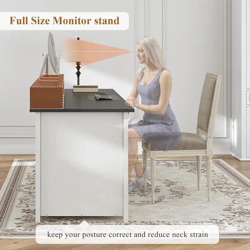 Bureau d'ordinateur de style campagnard avec armoire de rangement à tiroirs