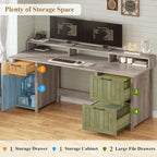 Bureau d'ordinateur de style campagnard avec armoire de rangement à tiroirs