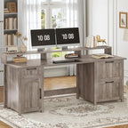 Bureau d'ordinateur de style campagnard avec armoire de rangement à tiroirs