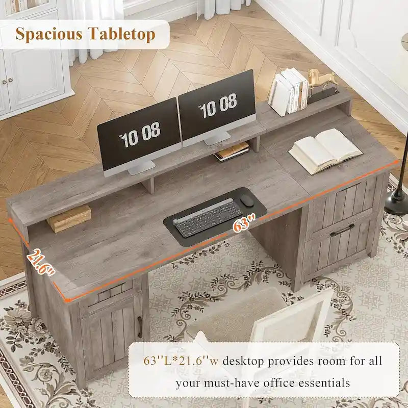 Bureau d'ordinateur de style campagnard avec armoire de rangement à tiroirs