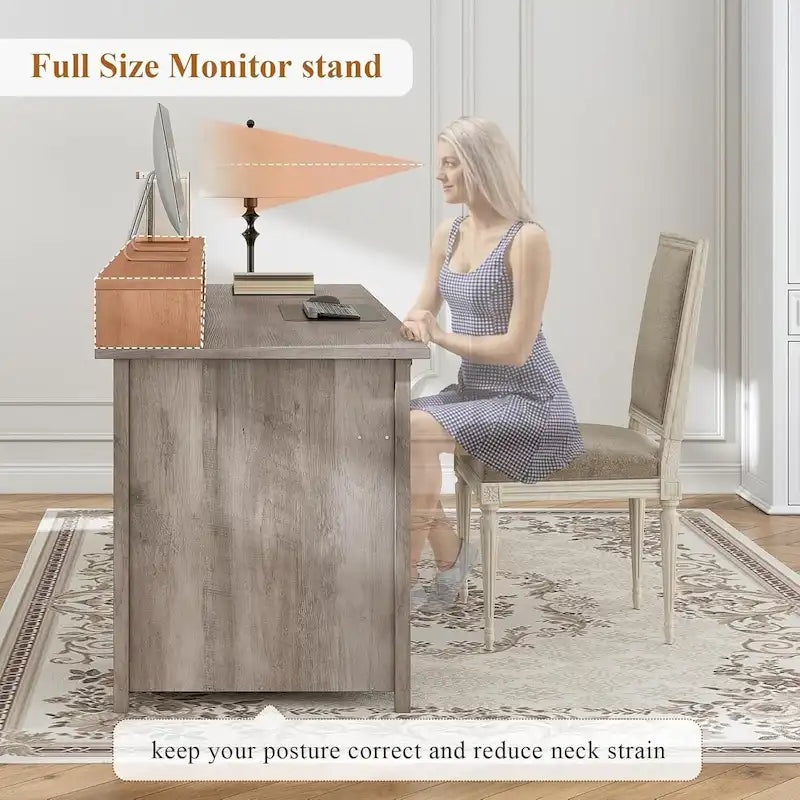 Bureau d'ordinateur de style campagnard avec armoire de rangement à tiroirs