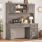 Bureau d'ordinateur de style campagnard avec armoire de rangement à tiroirs
