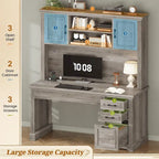 Bureau d'ordinateur de style campagnard avec armoire de rangement à tiroirs