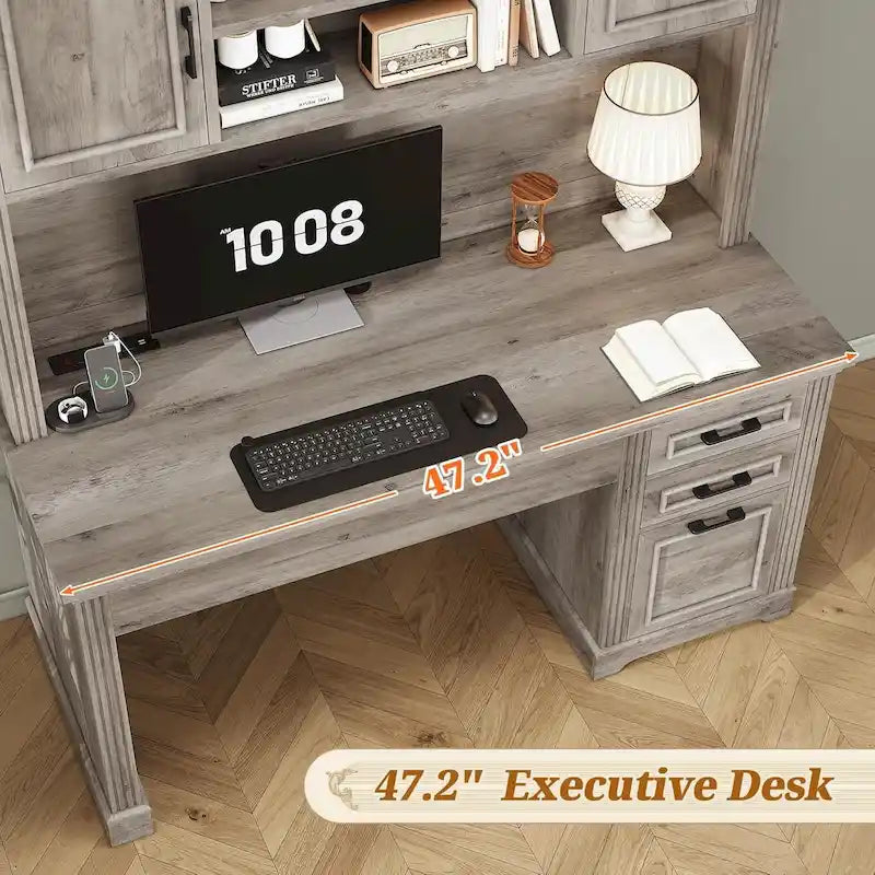 Bureau d'ordinateur de style campagnard avec armoire de rangement à tiroirs