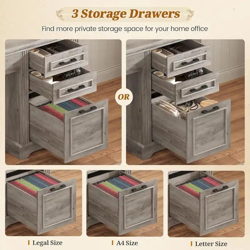 Bureau d'ordinateur de style campagnard avec armoire de rangement à tiroirs