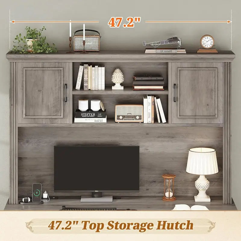 Bureau d'ordinateur de style campagnard avec armoire de rangement à tiroirs