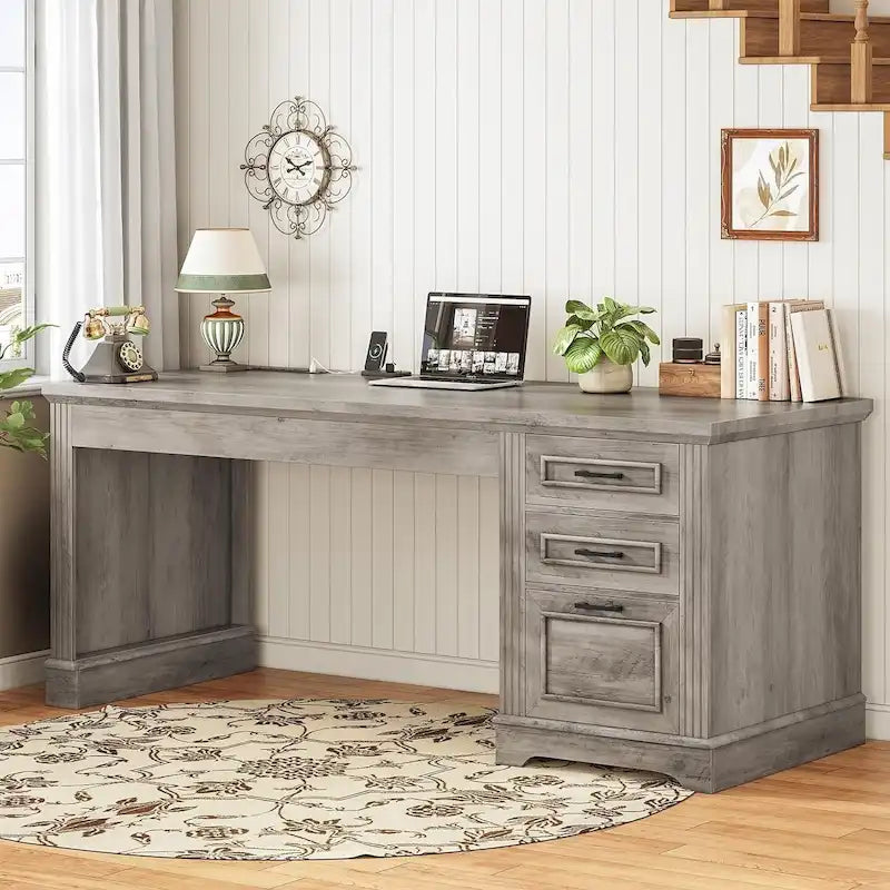 Bureau d'ordinateur de style campagnard avec armoire de rangement à tiroirs