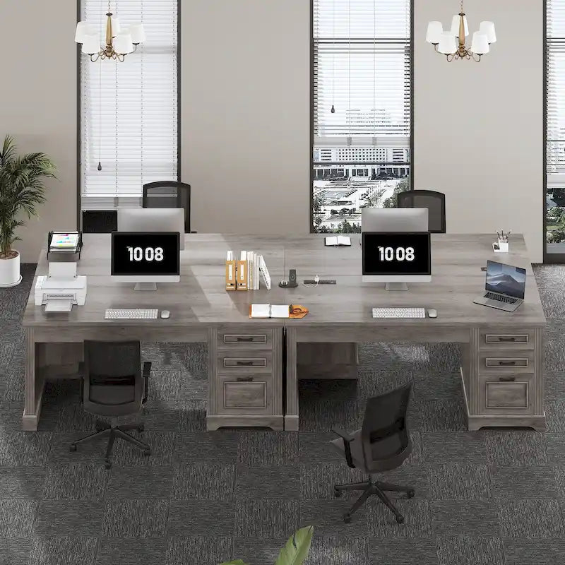 Bureau d'ordinateur de style campagnard avec armoire de rangement à tiroirs