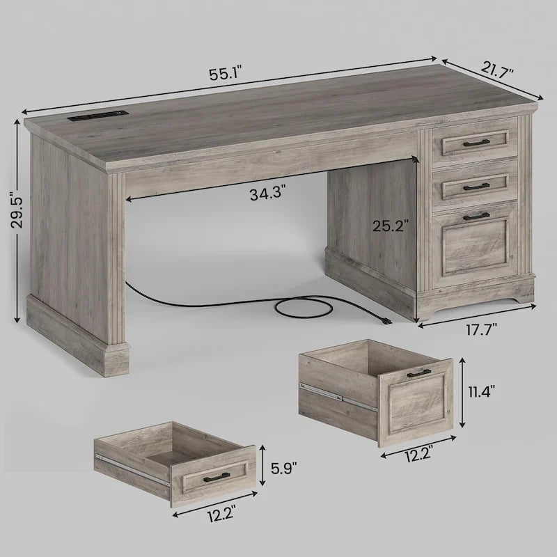 Bureau d'ordinateur de style campagnard avec armoire de rangement à tiroirs