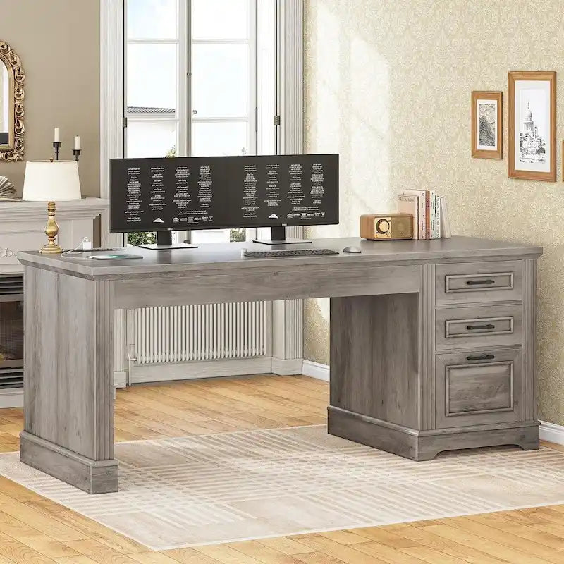 Bureau d'ordinateur de style campagnard avec armoire de rangement à tiroirs