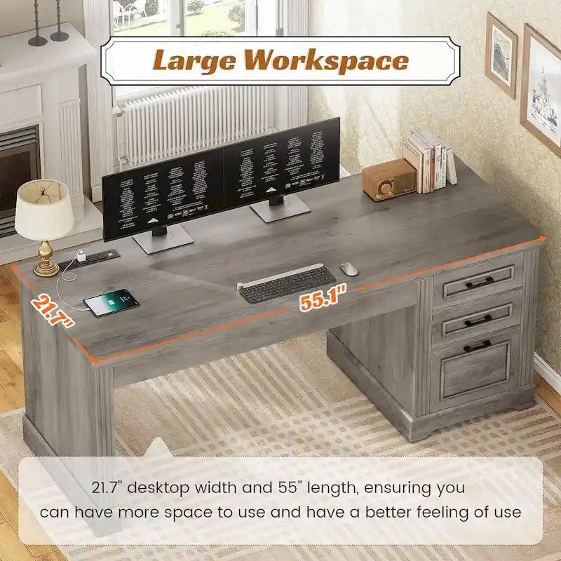 Bureau d'ordinateur de style campagnard avec armoire de rangement à tiroirs