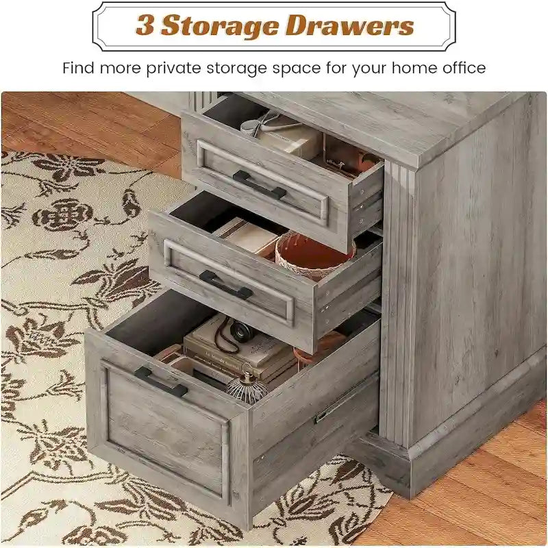 Bureau d'ordinateur de style campagnard avec armoire de rangement à tiroirs