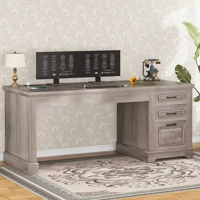 Bureau d'ordinateur de style campagnard avec armoire de rangement à tiroirs