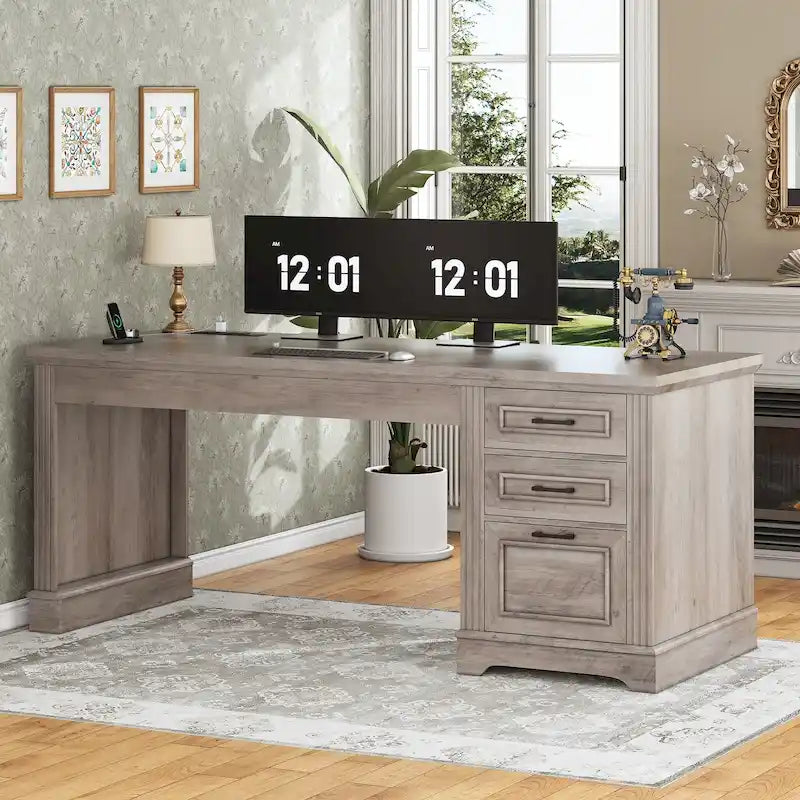 Bureau d'ordinateur de style campagnard avec armoire de rangement à tiroirs