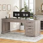 Bureau d'ordinateur de style campagnard avec armoire de rangement à tiroirs