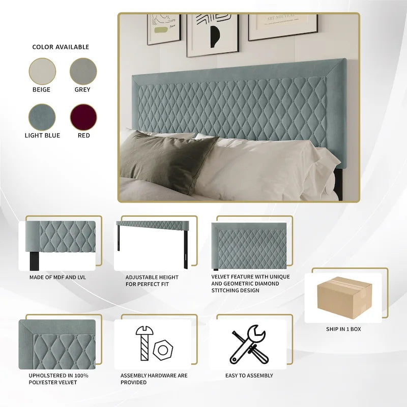 Tête de lit capitonnée en velours de style transitionnel CraftPorch