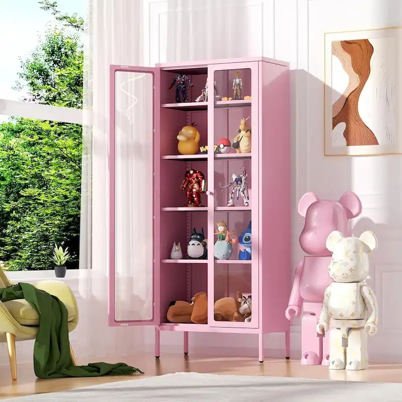 Vitrine vitrée de 67 pouces de haut avec portes en verre et 4 étagères réglables
