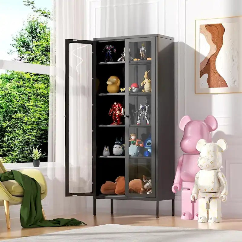 Vitrine vitrée de 67 pouces de haut avec portes en verre et 4 étagères réglables