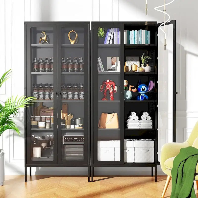 Vitrine vitrée de 67 pouces de haut avec portes en verre et 4 étagères réglables