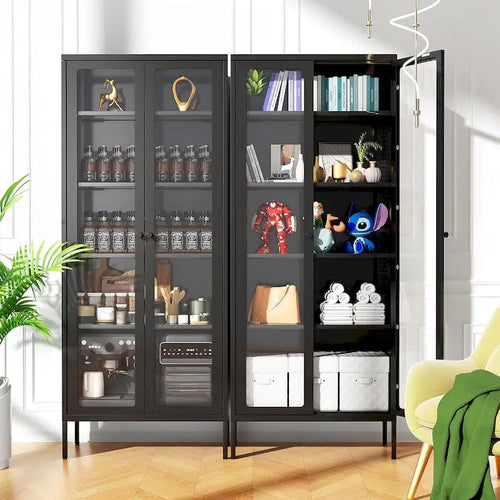 Vitrine vitrée de 67 pouces de haut avec portes en verre et 4 étagères réglables