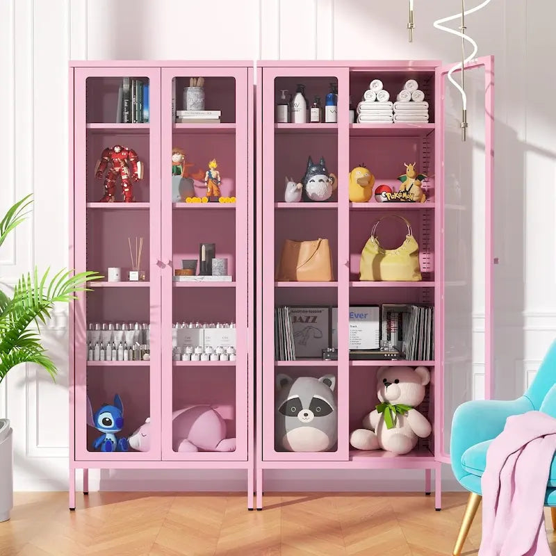 Vitrine vitrée de 67 pouces de haut avec portes en verre et 4 étagères réglables
