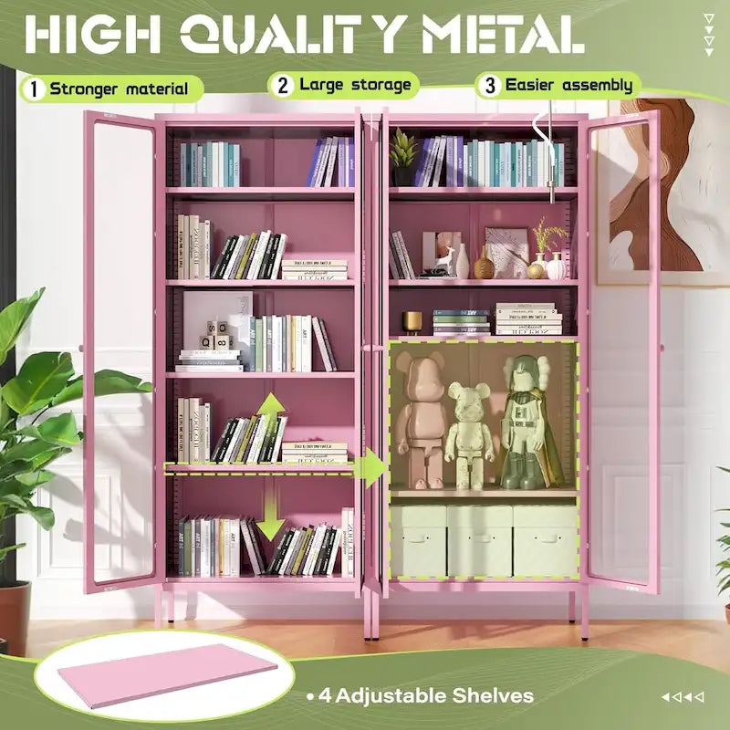 Vitrine vitrée de 67 pouces de haut avec portes en verre et 4 étagères réglables