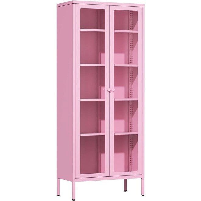 Vitrine vitrée de 67 pouces de haut avec portes en verre et 4 étagères réglables