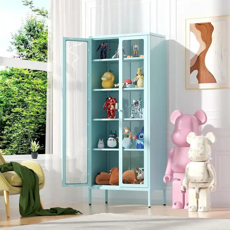 Vitrine vitrée de 67 pouces de haut avec portes en verre et 4 étagères réglables