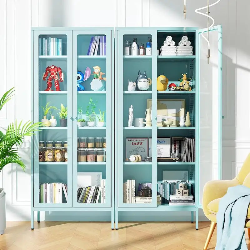 Vitrine vitrée de 67 pouces de haut avec portes en verre et 4 étagères réglables