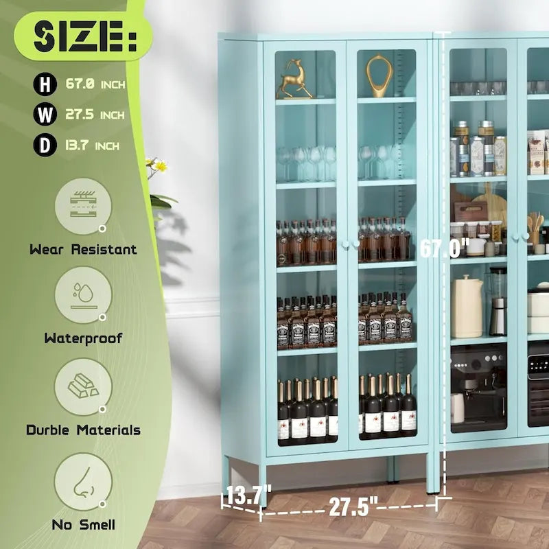 Vitrine vitrée de 67 pouces de haut avec portes en verre et 4 étagères réglables