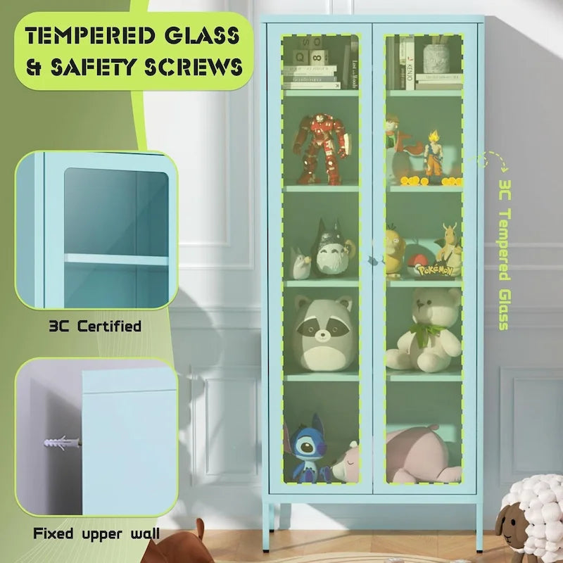 Vitrine vitrée de 67 pouces de haut avec portes en verre et 4 étagères réglables